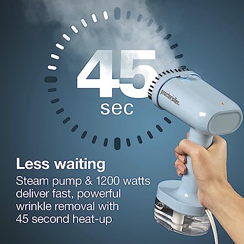 Image of Proctor Silex Compact Handheld Travel Steamer for Clothes & Mini Iron | 1200 Watts Ready in 45 Seconds | 7 Minutes of Continuous Use | Portable and Lightweight |120 ml Water Tank | Blue | 11557