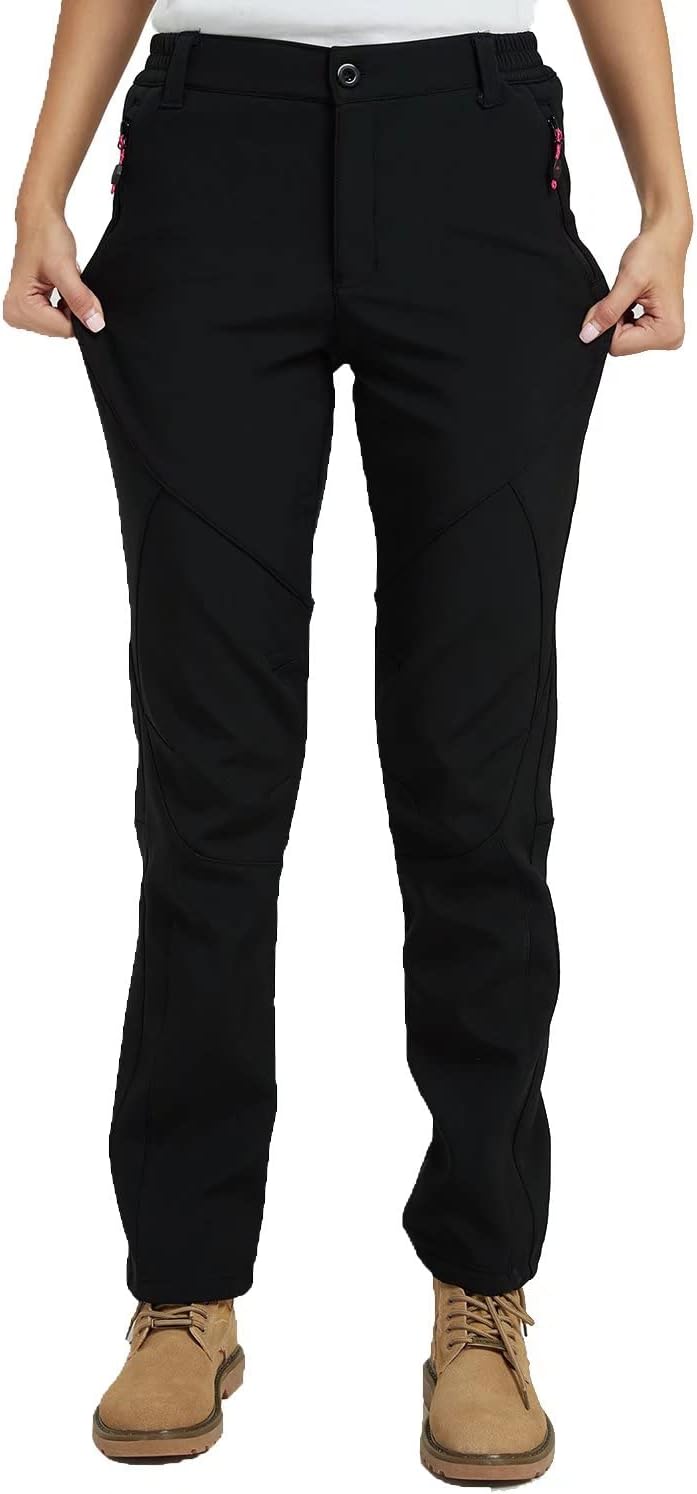 JOMLUN Women's Softshell Pants Fleece Lined Hiking Insulated Outdoor Ski Pants Waterproof Warm Trouser Winter - Image 2