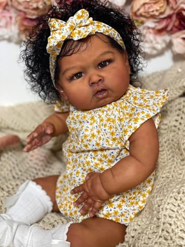Muñeca Reborn bebé negra de silicona realista 24 pulgadas miniatura 4