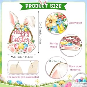 Easter Bunny Door Sign Happy Easter Wooden Hanging Decorations Easter Eggs Hanging Plaque Bunny Rabbit Sign Wall Hanger Floral Spring Decor for Front Door Porch Yard Wall Home Decorations Pink