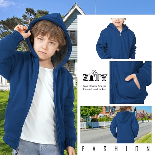 Image of ZITY Boys Zip Up Hoodie Fleece Jacket Kids Sherpa Lined Sweatshirts Outerwear Unisex Warm Winter Coat 6-15 Years Old