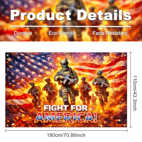Image of IVN Patriotic Soldier Backdrop Banner 71 x 43 Inch 4th of July Veterans Day Memorial Day Party Decorations Supplies Independence Day Themed America Photo Booth Backdrop Banner