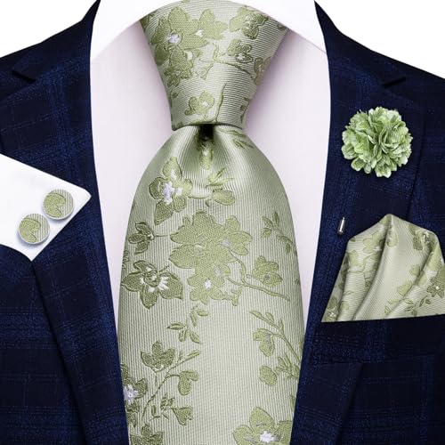 Image of Hi-Tie Men's Tie Lapel Pin Set Pocket Square Cufflinks Formal Woven Silk Tie Sets Wedding Party