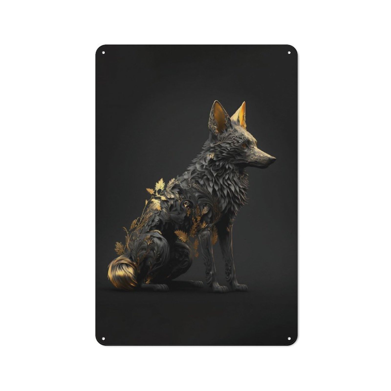 Junmoney Black And Gold Fox Retro Metal Wall Sign 30X20cm With For Home Bar Wall, A Housewarming Gift For Hosts Who Enjoy Retro Interiors