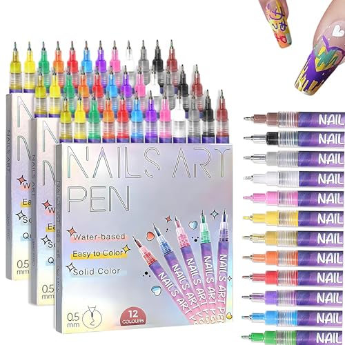 Image of 12 Colors Nails Polish Pens Set,Upgraded 3D Nails Design Drawing Pens for Gel Nails,DIY Nails Drawing Liner Pen,Nails Decoration for Girls (C-3 Set)