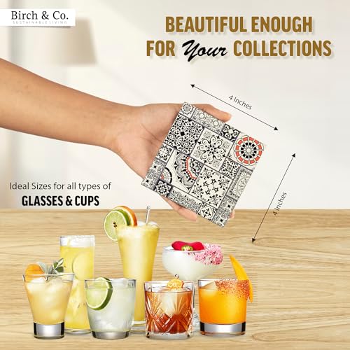 Image of Birch & Co. Cork Coasters - Set of 6 - Square - Black - Dining Table Decor Accessories - Coaster Set For Dining Table For Hot Pots - Coasters For Cups