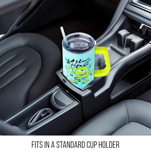 Image of Silver Buffalo Disney Pixar Monsters Inc. Double Walled Stainless Steel Tumbler with Handle Featuring Mike Wazowski, Fits in Standard Cup Holder, 40 Ounces