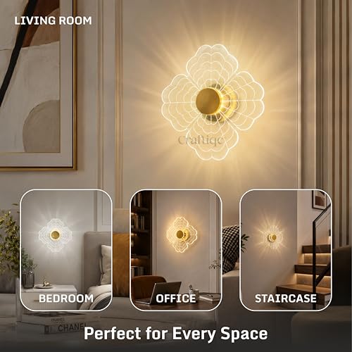 Image of Bloom Aura LED Wall Light, 3-in-1 Colour Adjustable Flower Wall Lamp, Acrylic Gold Finish Decorative Light for Bedroom, Living Room, Staircase, Office & Hotel, 24x24 cm (Bloom Aura)