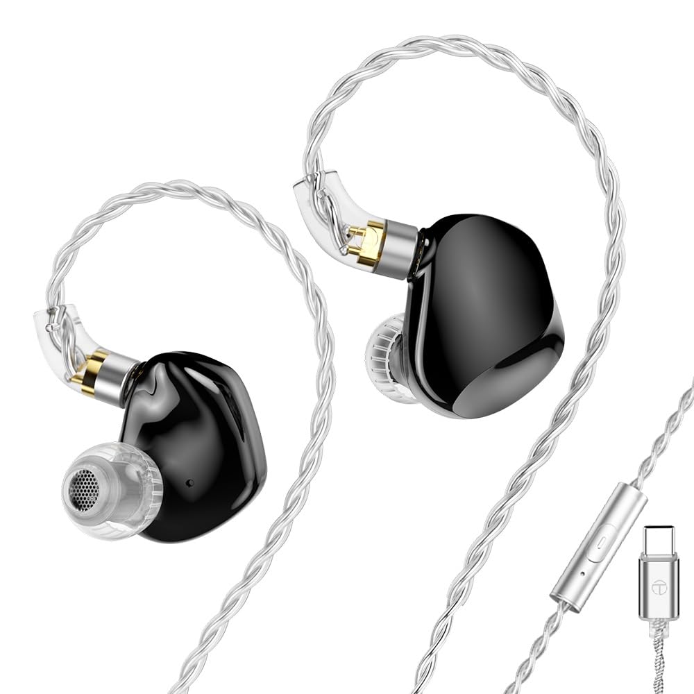 TRN VX PRO+10 mm podwójne magnetyczne flagowe słuchawki HiFi ergonomicznie zaprojektowane z 2-pinowym odłączanym kablem (typ C + mikrofon / czarne)