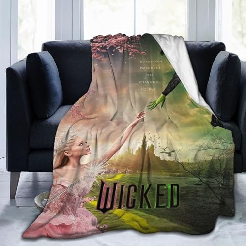 Witch Vintage Flannel Blanket, Evil Gift Queen Throw Broom, Elphaba Hat Glinda Magic Movie Land Blanket, All Seasons Warm Cozy Soft Blanket for Sofa Bed Halloween Women Girls Fans (COLOR3,50 * 60)