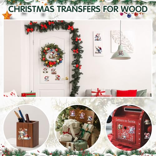 Image of ZMRU 24 Sheets Vintage Christmas Rub On Transfers for Crafts, Rub On Transfers Christmas for Wood，Furniture Decals, Glass, Porcelain, Leather, Canvas, Fabric Projects,3 * 3inch(Gnome Reindeer)