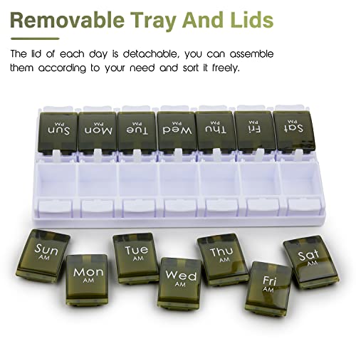 Image of 2 Week Pill Box, MOLN HYMY 7 Day Pill Organizer 2 Times a Day, Weekly Pill Container to Hold Medication, Vitamins Fish Oils (Green)