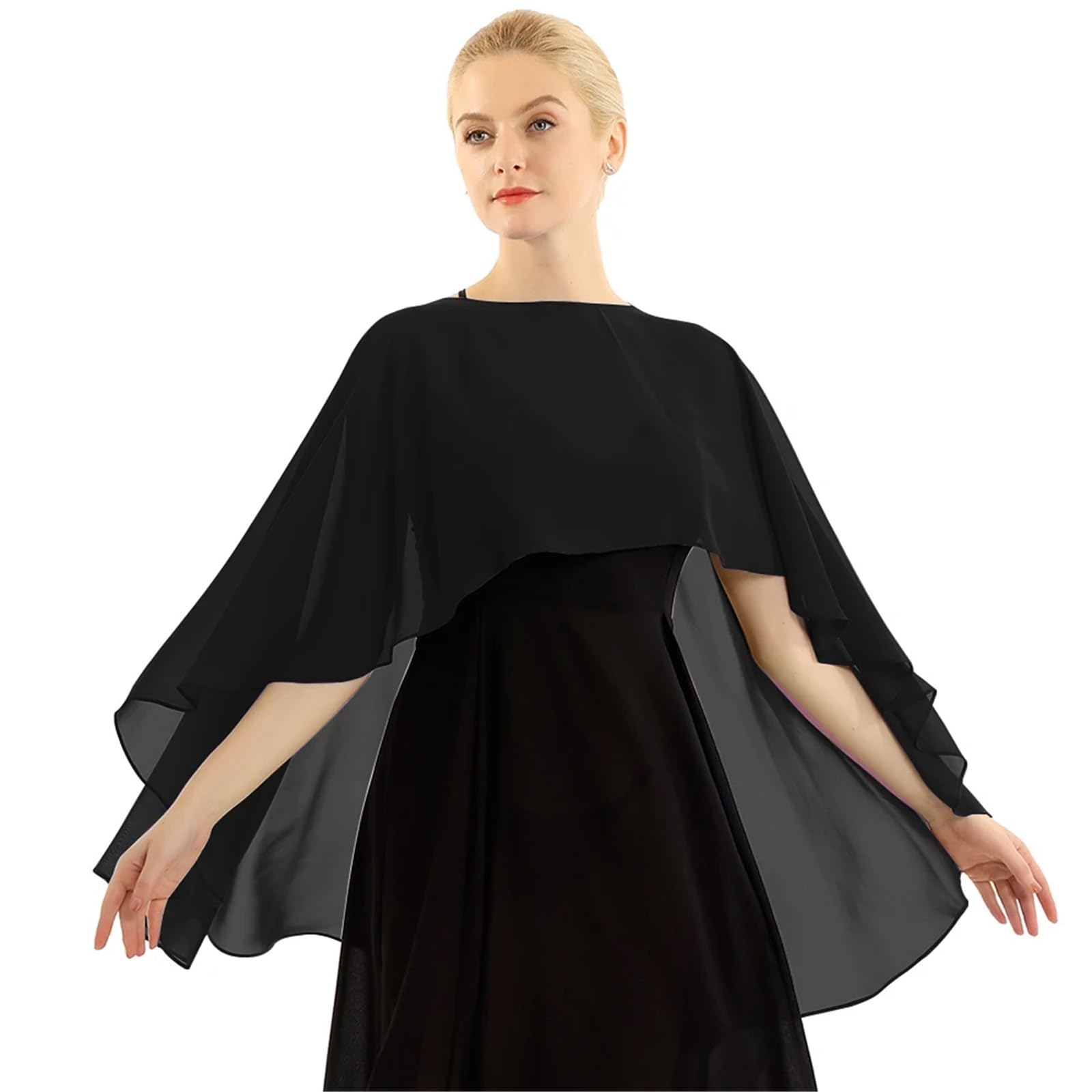 HEUchuan Wedding Dress Shawl Women Wedding Bridal Cape Soft Lightweight Chiffon Shawl(Black)