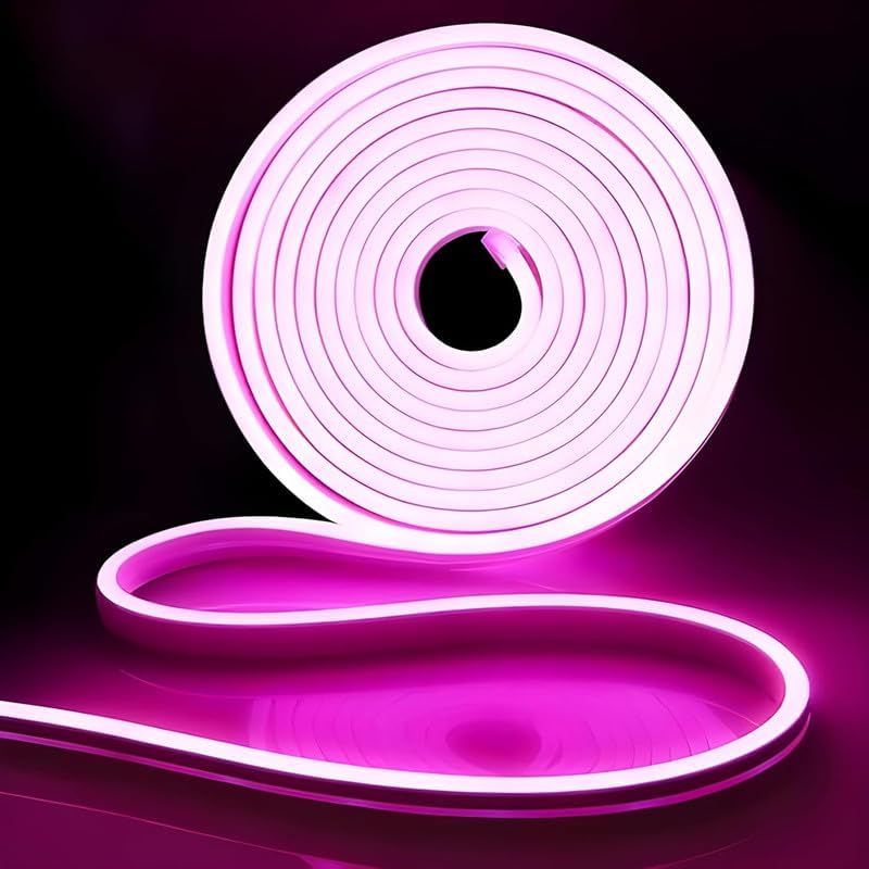 Image of 16.4 Feet LED Neon Strip Light | 12V Adapter, Waterproof IP65, Silicone Flexible Rope Light for Home Wall Decor & Gaming Room| Led Strip Lights | Neon Lights 5 Meter | (Pink)