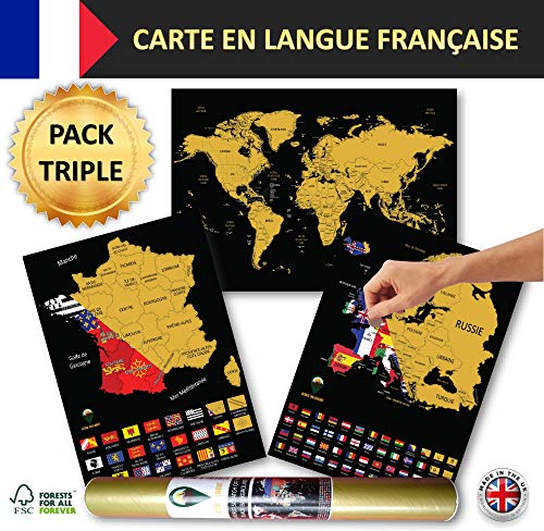 Global Walkabout French A3 Flags World Maps with A3 Country & European Maps (Black)