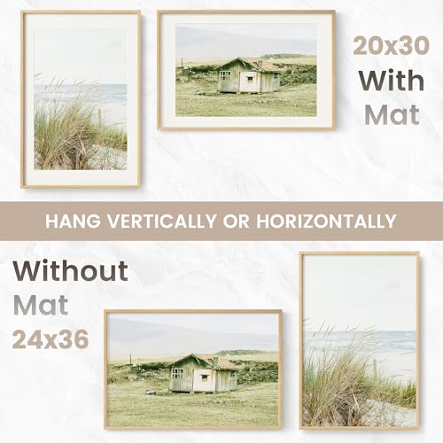 Image of 24x36 Poster Frame, USA-Sourced Natural Beech Wood Picture Collage Frame with HD Tempered Glass, Modern Simple 24 x 36 Wooden Photo Frame Matted to 20x30, Vertical & Horizontal Wall Hanging Display