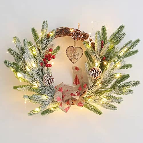 Couronne de Noël Pré-éclairée Haut de Gamme avec Branches Givrées