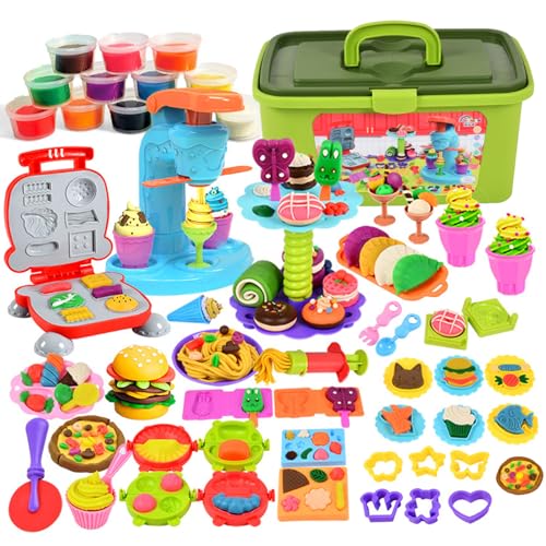 UCAMP 65 pièces Pâte À Modeler pour Enfants,Accessoires pour Créer des Hamburgers et des Pizza,Outils de Pâte À Modeler Créatif Accessoire avec 12 Pots...