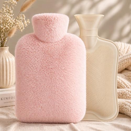Image of Hot Water Bag with Plush Fur Cover 1 Litre | Medical Grade & Leak-Proof Heating Pad for Pain Relief & Cramps | Hot & Cold Compress for Swelling, Neck, Back, Shoulder, Joint & Menstrual Care (Pastel Pink)