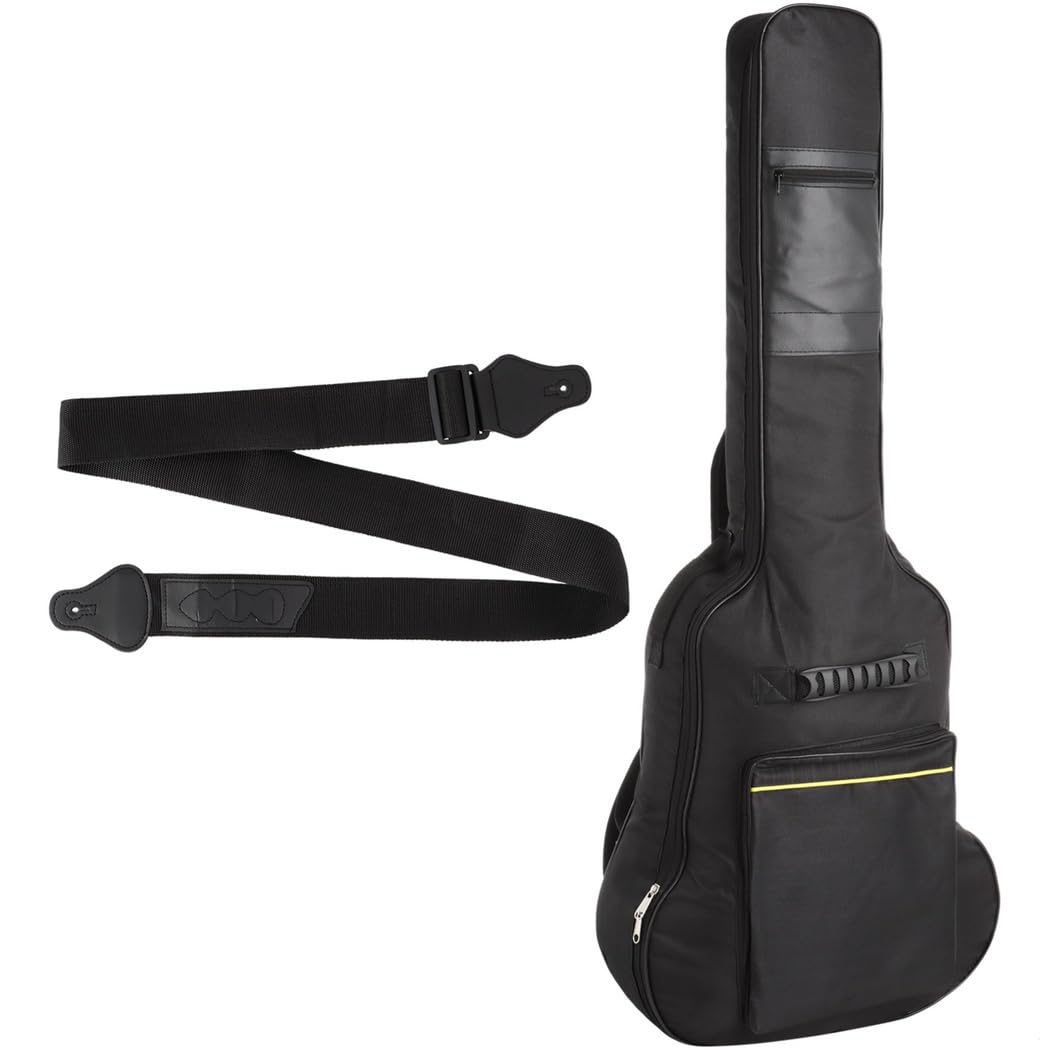 2-częściowy zestaw podróżny do gitary akustycznej, Fs800 102-100 cm etui z regulowanym paskiem, torba na koncert z wodoodporną powłoką zewnętrzną, Czarny, Jeden rozmiar