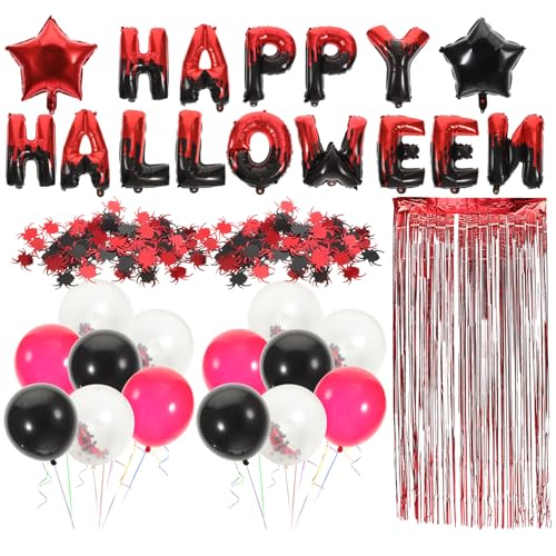 Globos rojos y negros kit de decoración Halloween con cortinas de papel crepe
