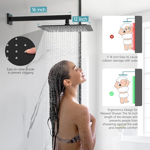 Image of SR SUN RISE Shower System 12-Inch Rainfall Shower Head Matte Black