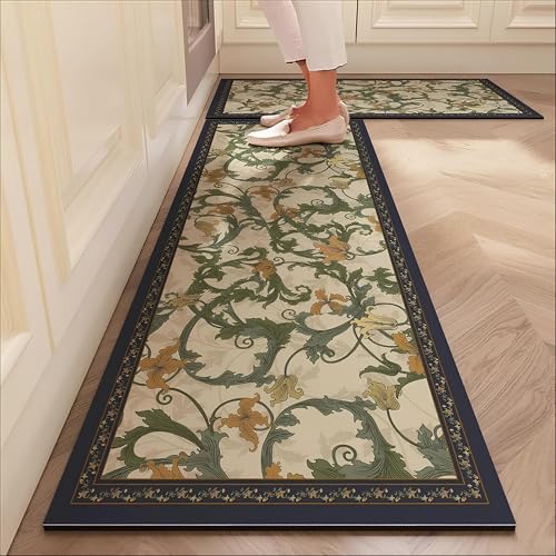 Image of Roslen Kitchen Mats for Floor Anti Slip, Waterproof Memory Foam Kitchen Rugs, Soft Cushioned Anti-Fatigue Standing Mat with Floral Design, Comfort Runner Rug Carpets for Kitchen, Sink Laundry & Home
