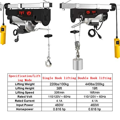 Elevador eléctrico TYT 440 LBS 110V con control remoto miniatura 3