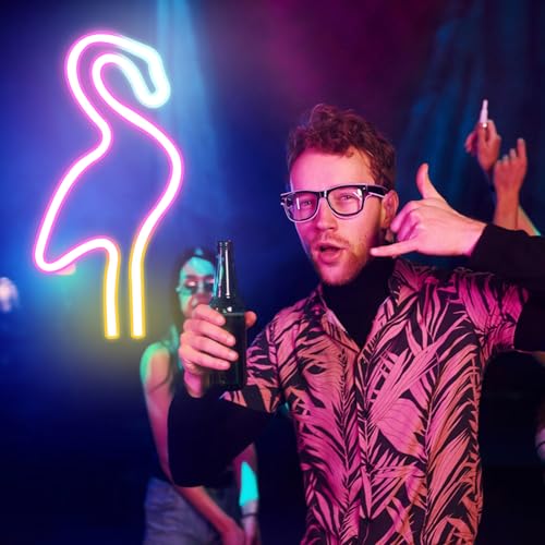 Image of Flamingo Neon Sign for Wall Decor Flamingo Lamp Wall Decor Led Light Birthday Party Decorations for Home Patio Bars Restaurants Stores Clubs Friends Family and Kids