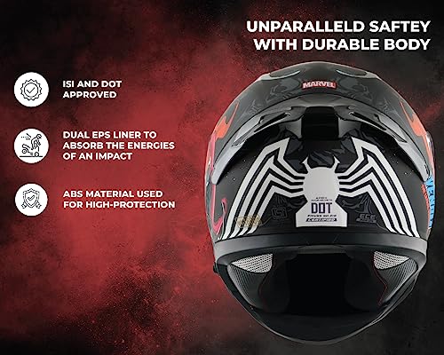 Image of Axor Apex Marvel Venom Full Face Motorbike Helmet, Protective Racing Design - Dull Black Red - L