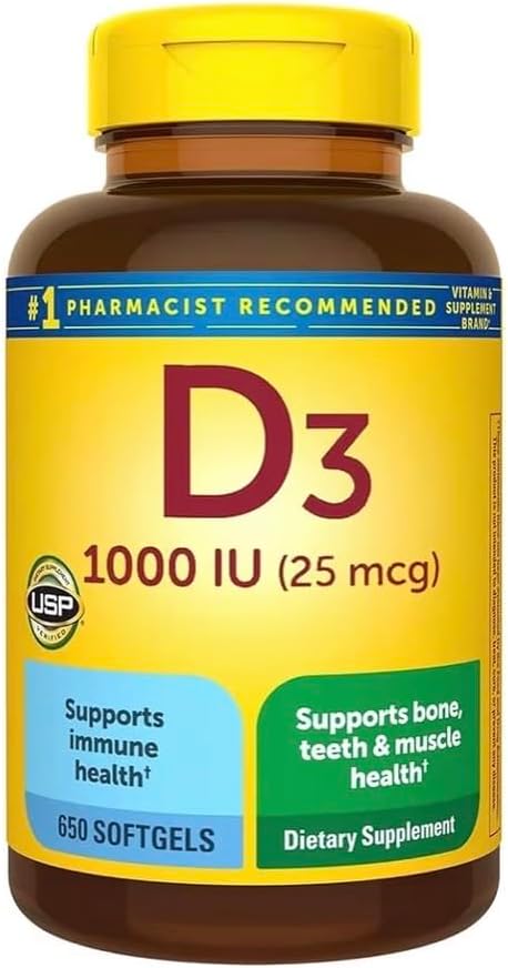 Vitamin D3 25mcg (1000 IU) | 650 Softgels – 22 Month Supply | Supports Bone, Teeth, Muscle & Immune System | Gluten Free | Easy to Swallow Supplement | Made for a Healthy Connection with Nature