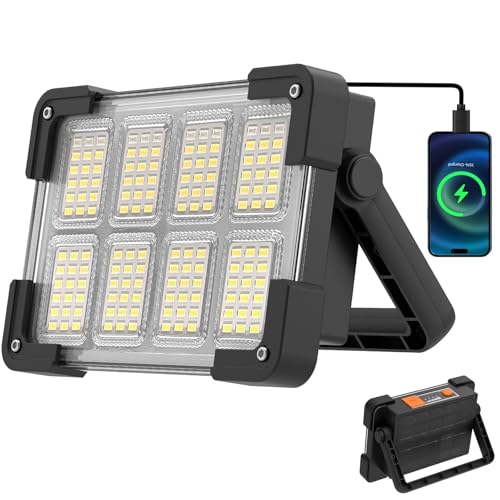 OHAYORI Projecteur LED Rechargeable, Projecteur de Chantier Portable avec Solaire & Batterie 6000mAh, 4 Modes Lampe Chantier Pour Camping, Garage, Urgence, Atelier