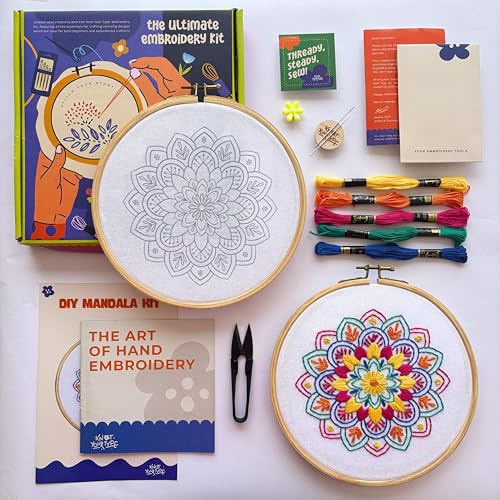 Image of KNOT YOUR TYPE Cotton Mandala DIY Embroidery Kit | Hand Embroidery Kit with All Stitching Materials | Perfect Art & Craft Gift Set, Stitching Kit for Adults, Blue