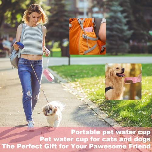VFANDV Tragbare Haustier Trinkflasche, Trinkflasche Hunde, Hundewasserflasche, 180°Faltbare Hund Katze Haustiere Auslaufsicher Wasserflasche für Täglich Spazieren Gehen Reisen Campen (Rosa, 350ML)