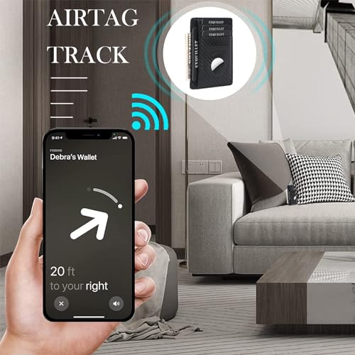 Wallet with Airtag Holder, Airtag Wallet for Men,Slim Minimalist Wallet for Apple Air Tag,Carbon Fiber RFID Blocking Wallet with ID Window,Card Slots,Money Slot4