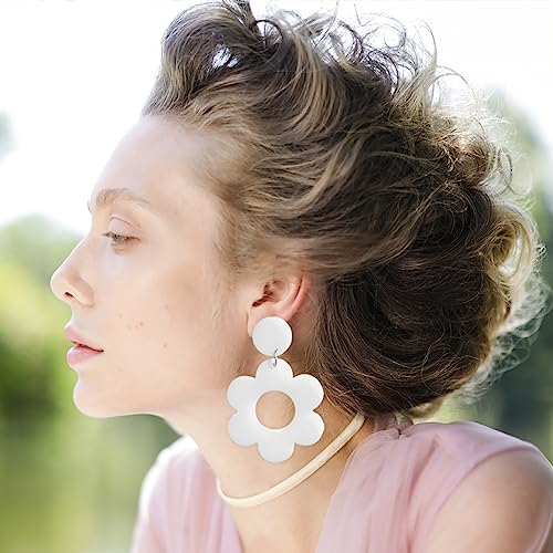 Vintage 60s 70s Big Flower Dangle Earrings Colorful Floral Acrylic Daisy Flower Drop Earring Hawaii Plant Earrings Statement Jewelry for Women4