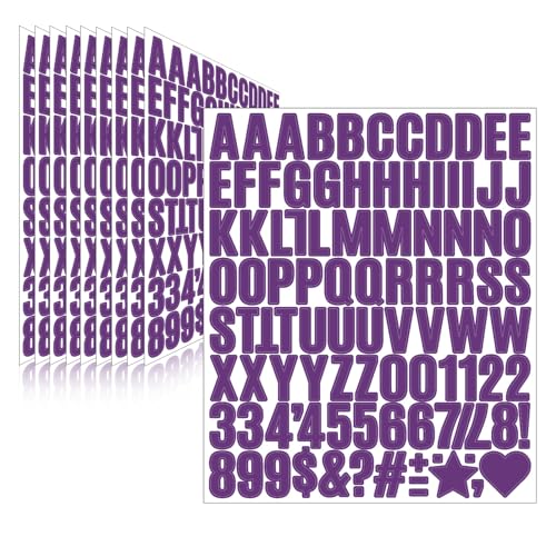 Image of 970 Pcs 10 Sheets Letter Stickers,Self Adhesive Waterproof 1 Inch Mailbox Numbers Vinyl Stickers,Alphabet Decals for Water Bottle,Window,Door,Classroom,Car,Laptop,Scrapbook (Purple, 1 Inch)