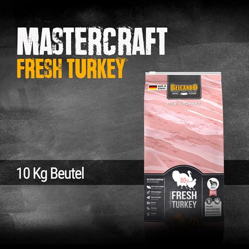BELCANDO MASTERCRAFT Hundefutter trocken Fresh Turkey, 10kg, Trockenfutter für Hunde mit Truthahn, 80% Frischfleisch, getreidefrei, für alle Rassen, Made in Germany