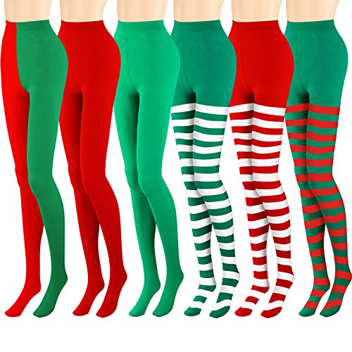 Collants de Noël rayés cuisses hautes lot de 6 paires de bas rouges et verts