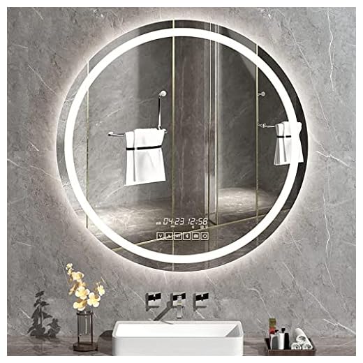 Badrumsspegel med LED-lampor Väggmonterad sminkspegel Justerbart ljus Runt smart sminkbord med Bluetooth Touch/avimning/tid Temperatur