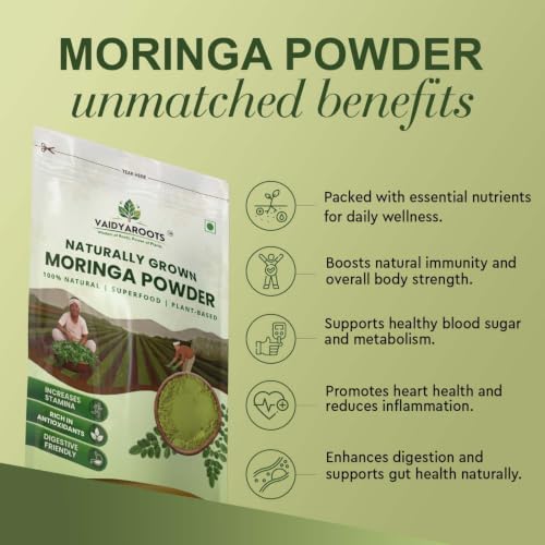 Image of Organic Moringa Leaf Powder 500g | Sahjan, Drumstick, Murungai Leaves | Ayurvedic Superfood for Energy, Immunity & Detox | Rich in Protein, Iron, Calcium, Vitamins | Natural & Lab Tested