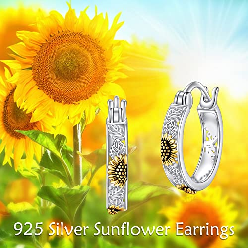 Poplyke Sterling Silver Sunflower Flower Hoops Earrings Small Huggie Earrings Jewelry Gift For Women #TOP1