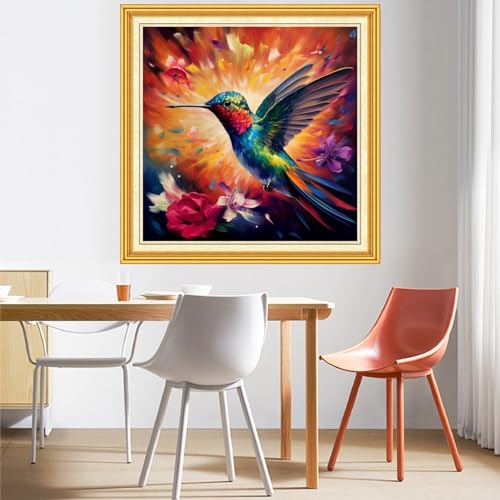 Image of DMCVIVR Stamped Cross Stitch Kits for Beginners Adults Needlepoint Kits for Beginners Embroidery Kits for Adults Crossstitch Kit for Beginners 11CT-Magic Hummingbird 18x18 inch, ArtKits01