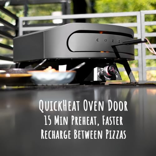 Image of Cozze 13 inch Gas Pizza Oven with Rotating Pizza Stone for Easy Restaurant-Style Pizza at Home - Triple Burner, Built-In Thermometer, Fast 15-Min Preheat, Portable Outdoor Pizza Oven