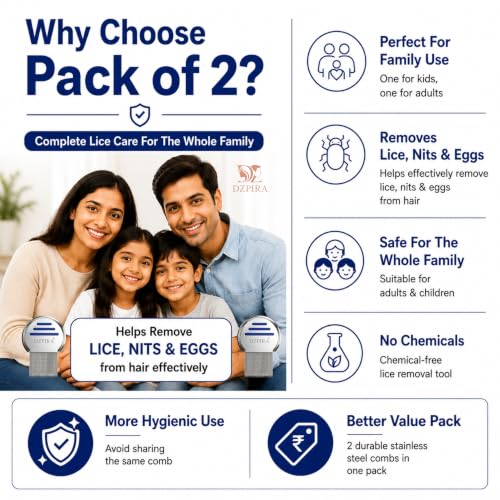 Image of Pack of 2 Premium Stainless Steel Lice & Nit Removal Combs for Kids & Adults, Professional Fine Teeth, Removes Lice, Nits & Eggs, Reusable, Safe for All Hair Types