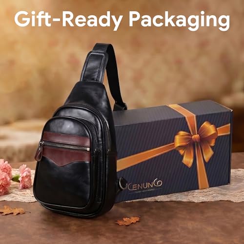 Image of Genuine Leather Sling Bag for Men and Women Crossbody Shoulder Bag Sling Backpack Chest Purse Carry on Casual Daypack | Genuine Leather