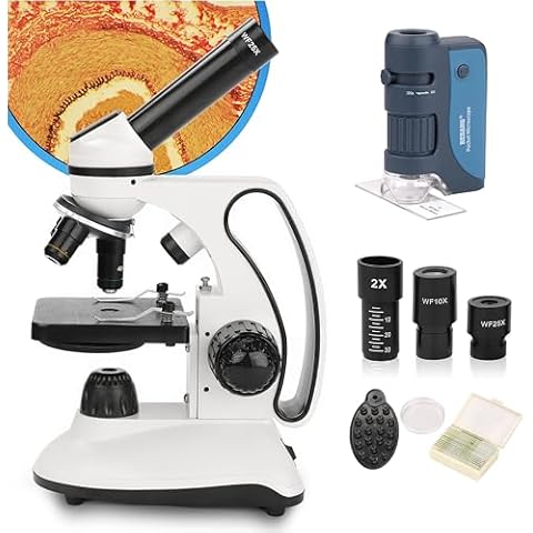BEBANG 2000X Monocular Microscope & 120X Pocket Microscope with Education Science Kits for Kids Adults Beginners School Study Cover