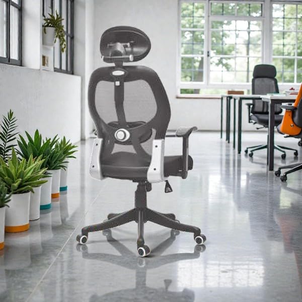 Image of High Back Ergonomic Office Chair with Adjustable Headrest | Breathable Mesh Back | Thick Padded Seat | Adjustable Height, 360 Swivel Wheels |Executive Computer Desk Chair for Home & Office |