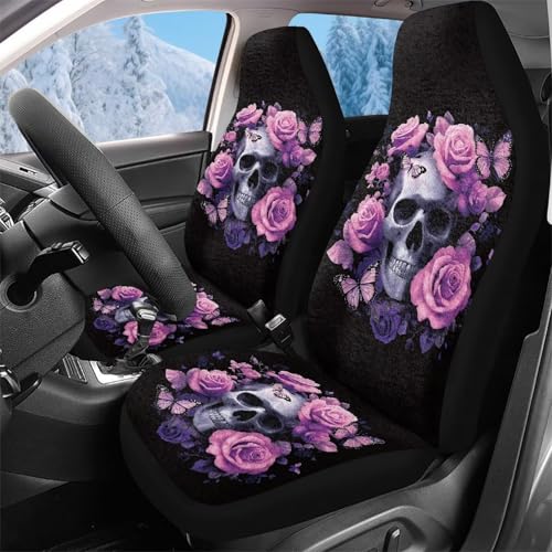 Housse de sièges auto durable et protectrice contre l'usure, motif crâne rose 52x138cm