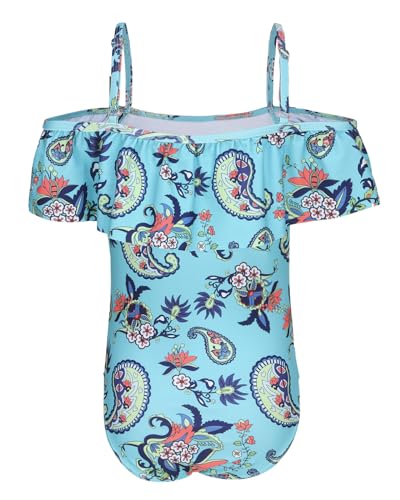 Image of Girls One Piece Swimsuits Off Shoulder Bathing Suit for Kids Hawaiian Swimwear 3-16 Years